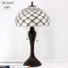 imageWERFACTORY Tiffany Lamp Stained Glass Table Lamp Cream Pearl Bead Style Desk Reading Light 12X12X22 Inches Decor Bedroom Living Room Home Office S005 Series