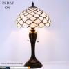 imageWERFACTORY Tiffany Lamp Stained Glass Table Lamp Cream Pearl Bead Style Desk Reading Light 12X12X22 Inches Decor Bedroom Living Room Home Office S005 Series
