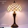 imageWERFACTORY Tiffany Lamp Stained Glass Table Lamp Cream Pearl Bead Style Desk Reading Light 12X12X22 Inches Decor Bedroom Living Room Home Office S005 Series