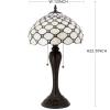 imageWERFACTORY Tiffany Lamp Stained Glass Table Lamp Cream Pearl Bead Style Desk Reading Light 12X12X22 Inches Decor Bedroom Living Room Home Office S005 Series