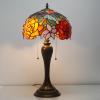 imageWERFACTORY Tiffany Lamp Stained Glass Table Lamp Red Rose Flower Bedside Desk Reading Light 12X12X22 Inches Decor Bedroom Living Room Home Office S001 Series