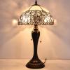 imageWERFACTORY Tiffany Lamp White Bent Stained Glass Crystal Table Lamp Bedside Desk Reading Light 12X12X22 Inches Decor Bedroom Living Room Home Office S508W Series