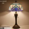 imageWERFACTORY Tiffany Lamp White Navy Blue Baroque Stained Glass Bedside Table Lamp Desk Reading Light 12X12X22 Inches Decor Bedroom Living Room Home Office S003B Series