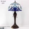 imageWERFACTORY Tiffany Lamp White Navy Blue Baroque Stained Glass Bedside Table Lamp Desk Reading Light 12X12X22 Inches Decor Bedroom Living Room Home Office S003B Series