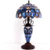 imageWERFACTORY Tiffany Style Lamp Blue Purple Cloud Stained Glass Table Lamp 12X12X22 Inches MotherDaughter Vase Desk Reading Light Decor Bedroom Living Room Home Office S558 Series
