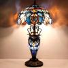 imageWERFACTORY Tiffany Style Lamp Blue Purple Cloud Stained Glass Table Lamp 12X12X22 Inches MotherDaughter Vase Desk Reading Light Decor Bedroom Living Room Home Office S558 Series