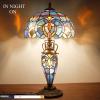 imageWERFACTORY Tiffany Style Lamp Blue Purple Cloud Stained Glass Table Lamp 12X12X22 Inches MotherDaughter Vase Desk Reading Light Decor Bedroom Living Room Home Office S558 Series