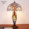 imageWERFACTORY Tiffany Style Lamp Blue Purple Cloud Stained Glass Table Lamp 12X12X22 Inches MotherDaughter Vase Desk Reading Light Decor Bedroom Living Room Home Office S558 Series