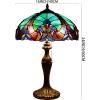 imageWERFACTORY Tiffany Style Lamp Green Liaison Stained Glass Bedside Table Lamp 16X16X24 Inches Desk Light Metal Base Decor Bedroom Living Room Home Office S160G Series Teal Purple
