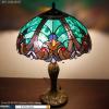 imageWERFACTORY Tiffany Style Lamp Green Liaison Stained Glass Bedside Table Lamp 16X16X24 Inches Desk Light Metal Base Decor Bedroom Living Room Home Office S160G Series Teal Purple