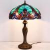 imageWERFACTORY Tiffany Style Lamp Green Liaison Stained Glass Bedside Table Lamp 16X16X24 Inches Desk Light Metal Base Decor Bedroom Living Room Home Office S160G Series Teal Purple