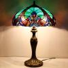 imageWERFACTORY Tiffany Style Lamp Green Liaison Stained Glass Bedside Table Lamp 16X16X24 Inches Desk Light Metal Base Decor Bedroom Living Room Home Office S160G Series Teal Purple