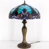 imageWERFACTORY Tiffany Style Lamp Green Liaison Stained Glass Bedside Table Lamp 16X16X24 Inches Desk Light Metal Base Decor Bedroom Living Room Home Office S160G Series Teal Purple