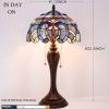 imageWERFACTORY Tiffany Style Table Lamp Blue Purple Cloud Stained Glass Bedside Desk Reading Light 12X12X22 Inches Decor Bedroom Living Room Home Office S558 Series