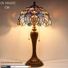 imageWERFACTORY Tiffany Style Table Lamp Blue Purple Cloud Stained Glass Bedside Desk Reading Light 12X12X22 Inches Decor Bedroom Living Room Home Office S558 Series