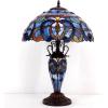 imageWERFACTORY Tiffany Style Table Lamp Blue Purple Cloudy Stained Glass MotherDaughter Vase Lamp 16X16X24 Inches Desk Reading Light Decor Bedroom Living Room Home Office S558 Series