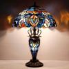 imageWERFACTORY Tiffany Style Table Lamp Blue Purple Cloudy Stained Glass MotherDaughter Vase Lamp 16X16X24 Inches Desk Reading Light Decor Bedroom Living Room Home Office S558 Series