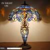 imageWERFACTORY Tiffany Style Table Lamp Blue Purple Cloudy Stained Glass MotherDaughter Vase Lamp 16X16X24 Inches Desk Reading Light Decor Bedroom Living Room Home Office S558 Series