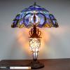 imageWERFACTORY Tiffany Style Table Lamp Blue Purple Cloudy Stained Glass MotherDaughter Vase Lamp 16X16X24 Inches Desk Reading Light Decor Bedroom Living Room Home Office S558 Series