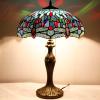 imageWERFACTORY Tiffany Style Table Lamp Blue Stained Glass Dragonfly Bedside Desk Reading Light Metal Base 16X16X24 Inches Decor Bedroom Living Room Home Office S004 Series