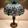 imageWERFACTORY Tiffany Style Table Lamp Blue Stained Glass Dragonfly Bedside Desk Reading Light Metal Base 16X16X24 Inches Decor Bedroom Living Room Home Office S004 Series