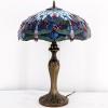 imageWERFACTORY Tiffany Style Table Lamp Blue Stained Glass Dragonfly Bedside Desk Reading Light Metal Base 16X16X24 Inches Decor Bedroom Living Room Home Office S004 Series