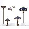 imageWERFACTORY Tiffany Style Table Lamp Blue Stained Glass Dragonfly Bedside Desk Reading Light Metal Base 16X16X24 Inches Decor Bedroom Living Room Home Office S004 Series