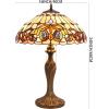 imageWERFACTORY Tiffany Style Table Lamp Colorful Stained Glass Serenity Victorian Bedside Lamp16X16X24 Inches Desk Light Metal Base Decor Bedroom Living Room Home Office S021 Series
