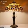 imageWERFACTORY Tiffany Style Table Lamp Colorful Stained Glass Serenity Victorian Bedside Lamp16X16X24 Inches Desk Light Metal Base Decor Bedroom Living Room Home Office S021 Series