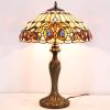 imageWERFACTORY Tiffany Style Table Lamp Colorful Stained Glass Serenity Victorian Bedside Lamp16X16X24 Inches Desk Light Metal Base Decor Bedroom Living Room Home Office S021 Series