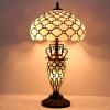 imageWERFACTORY Tiffany Style Table Lamp Cream Stained Glass Crystal Bead Lamp 12X12X22 Inches MotherDaughter Vase Desk Reading Light Decor Bedroom Living Room Home Office S005 Series