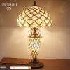 imageWERFACTORY Tiffany Style Table Lamp Cream Stained Glass Crystal Bead Lamp 12X12X22 Inches MotherDaughter Vase Desk Reading Light Decor Bedroom Living Room Home Office S005 Series