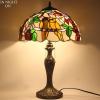 imageWERFACTORY Tiffany Style Table Lamp Double Birds Colorful Stained Glass Bedside Lamp 16X16X24 Inches Desk Light Metal Base Decor Bedroom Living Room Home Office S803 Series