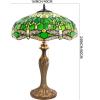 imageWERFACTORY Tiffany Style Table Lamp Green Stained Glass Dragonfly Bedside Lamp 16X16X24 Inch Desk Reading Light Metal Base Decor Bedroom Living Room Home Office S459 Series