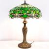 imageWERFACTORY Tiffany Style Table Lamp Green Stained Glass Dragonfly Bedside Lamp 16X16X24 Inch Desk Reading Light Metal Base Decor Bedroom Living Room Home Office S459 Series