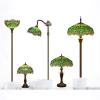 imageWERFACTORY Tiffany Style Table Lamp Green Stained Glass Dragonfly Bedside Lamp 16X16X24 Inch Desk Reading Light Metal Base Decor Bedroom Living Room Home Office S459 Series