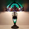 imageWERFACTORY Tiffany Style Table Lamp Green Stained Glass Liaison MotherDaughter Vase Lamp 16X16X24 Inches Desk Reading Light Decor Bedroom Living Room Home Office S160G Series