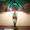 imageWERFACTORY Tiffany Style Table Lamp Green Stained Glass Liaison MotherDaughter Vase Lamp 16X16X24 Inches Desk Reading Light Decor Bedroom Living Room Home Office S160G Series