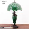 imageWERFACTORY Tiffany Style Table Lamp Green Wisteria Stained Glass Lamp 12X12X22 Inches MotherDaughter Vase Desk Reading Light Decor Bedroom Living Room Home Office S523 Series