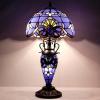 imageWERFACTORY Tiffany Style Table Lamp Lavender Blue Purple Baroque Stained Glass 12X12X22 Inches MotherDaughter Vase Desk Light Decor Bedroom Living Room Home Office S003C Series