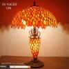 imageWERFACTORY Tiffany Style Table Lamp Red Stained Glass Wisteria MatherDaughter Vase Lamp 16X16X24 Inch Antique Desk Reading Light Decor Bedroom Living Room Home Office S523R Series
