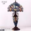 imageWERFACTORY Tiffany Style Table Lamp Sea Blue Yellow Stained Glass Dragonfly Lamp 12X12X22 Inches MotherDaughter Vase Desk Light Decor Bedroom Living Room Home Office S128 Series