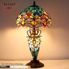imageWERFACTORY Tiffany Style Table Lamp Sea Blue Yellow Stained Glass Dragonfly Lamp 12X12X22 Inches MotherDaughter Vase Desk Light Decor Bedroom Living Room Home Office S128 Series
