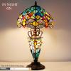 imageWERFACTORY Tiffany Style Table Lamp Sea Blue Yellow Stained Glass Dragonfly Lamp 12X12X22 Inches MotherDaughter Vase Desk Light Decor Bedroom Living Room Home Office S128 Series