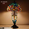 imageWERFACTORY Tiffany Style Table Lamp Sea Blue Yellow Stained Glass Dragonfly Lamp 12X12X22 Inches MotherDaughter Vase Desk Light Decor Bedroom Living Room Home Office S128 Series