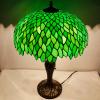 imageWERFACTORY Tiffany Style Table Lamp Stained Glass Bedside Lamp Green Wisteria Desk Reading Light Metal Base 16X16X24 Inches Decor Bedroom Living Room Home Office S523 Series