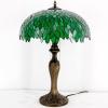 imageWERFACTORY Tiffany Style Table Lamp Stained Glass Bedside Lamp Green Wisteria Desk Reading Light Metal Base 16X16X24 Inches Decor Bedroom Living Room Home Office S523 Series