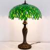 imageWERFACTORY Tiffany Style Table Lamp Stained Glass Bedside Lamp Green Wisteria Desk Reading Light Metal Base 16X16X24 Inches Decor Bedroom Living Room Home Office S523 Series