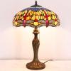imageWERFACTORY Tiffany Style Table Lamp Stained Glass Bedside Lamp Orange Blue Dragonfly 16X16X24 Inches Desk Reading Light Metal Base Decor Bedroom Living Room Home Office S168 Series