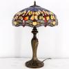 imageWERFACTORY Tiffany Style Table Lamp Stained Glass Bedside Lamp Orange Blue Dragonfly 16X16X24 Inches Desk Reading Light Metal Base Decor Bedroom Living Room Home Office S168 Series